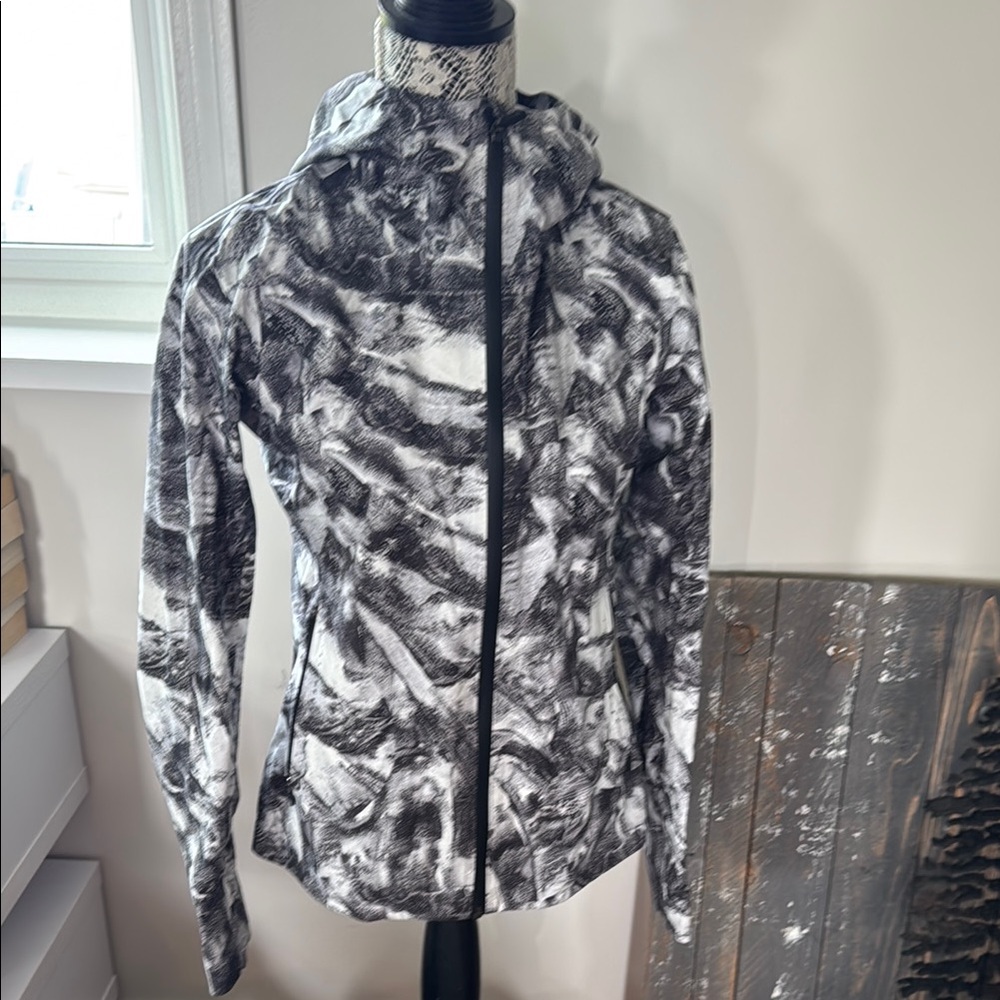Lululemon Athletica Black and White Rain Jacket with Urban Camouflage